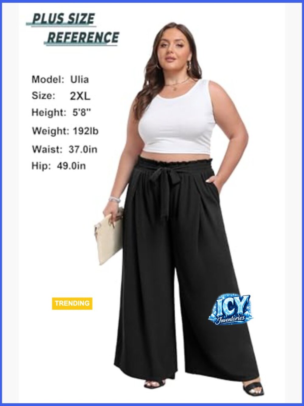 High Waisted Wide Leg Palazzo Pants with Pockets Tie Knot - Picture 4 of 7